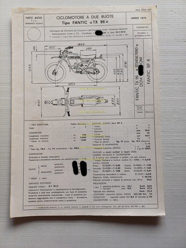 Fantic Caballero 50 Regolarità 6M TX 96 1973 Facsimile scheda …