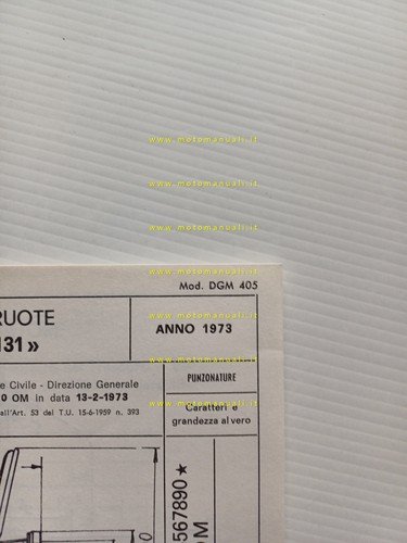 Fantic Motor Chopper 125 TX 131 1973 scheda omologazione DGM …