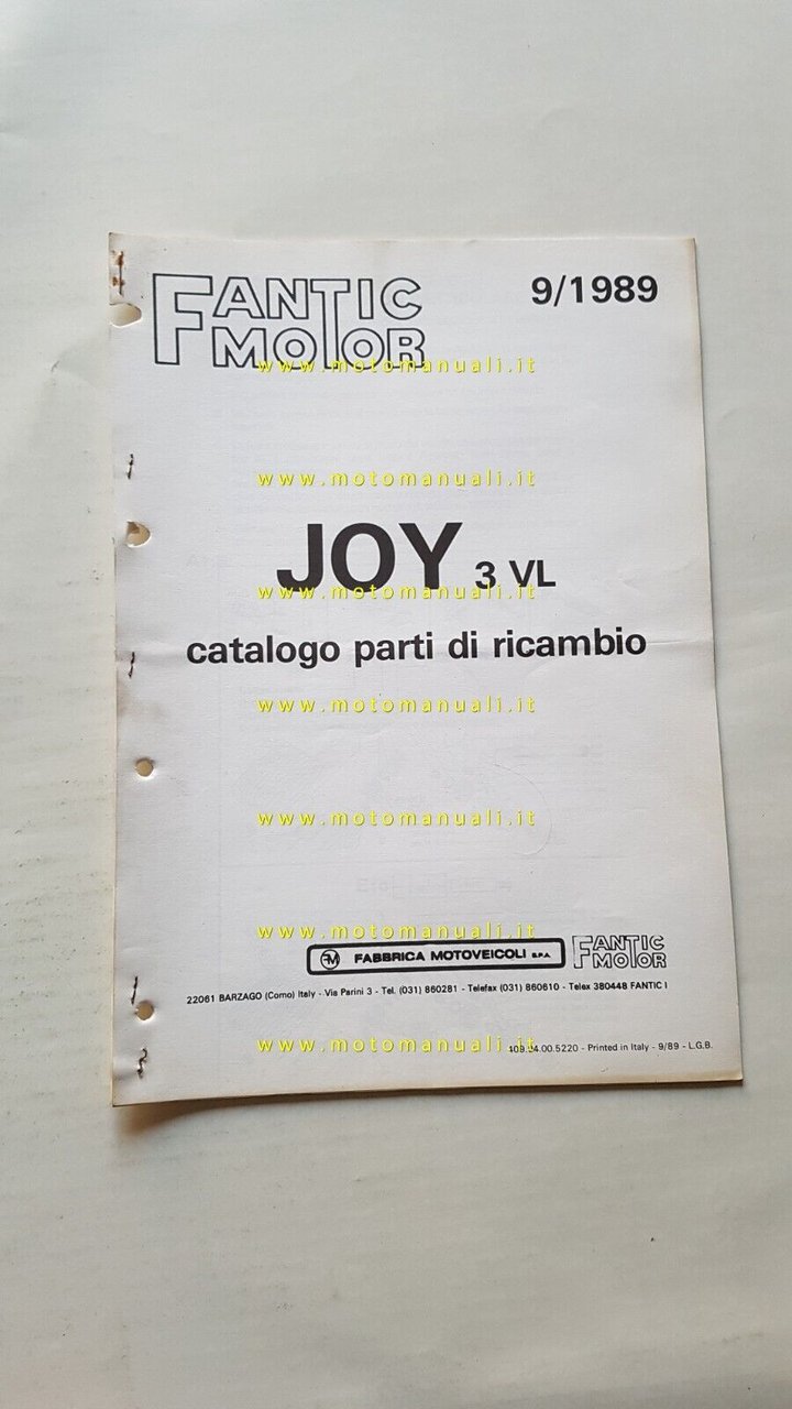 Fantic Motor Joy 3VL 50 1989 catalogo ricambi originale parts …