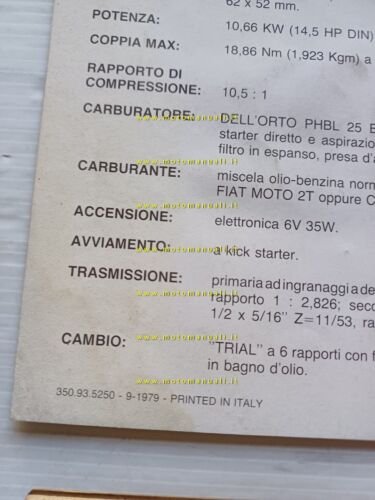 Fantic Motor Trial 200 1979 depliant originale moto brochure