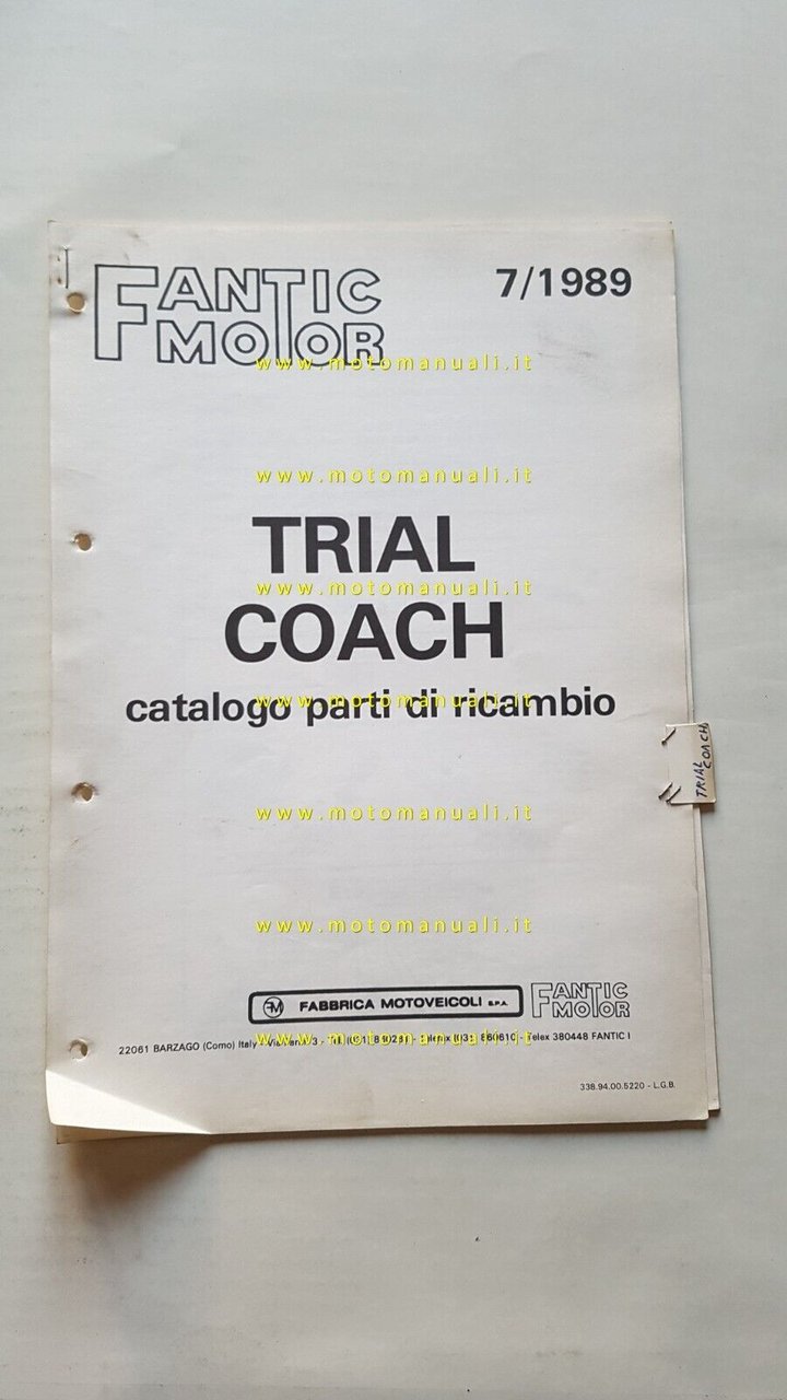Fantic Motor Trial Coach 1989 catalogo ricambi originale parts catalogue
