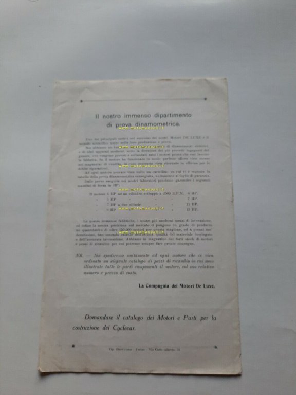 Ferrero catalogo motori De Luxe per moto anni 20 depliant …