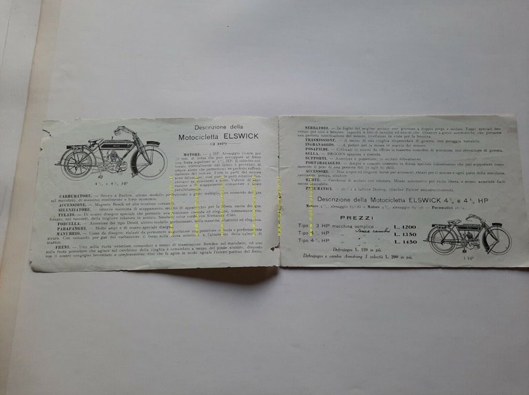 Ferrero moto ELSWICK accessori anni 20 depliant ITALIANO originale