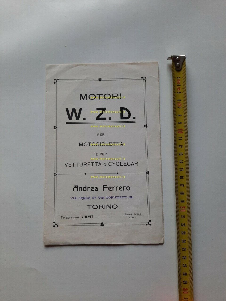 Ferrero motori W.Z.D. per motociclette anni 20 depliant ITALIANO originale
