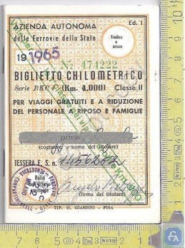 Ferrovie dello Stato - Biglietto Chilometrico per Viaggi Gratuiti/Ridotti - …