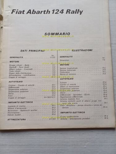 Fiat 124 Abarth Rally 1973 manuale officina dati riparazioni originale