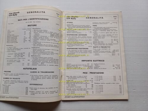 Fiat 124 Abarth Rally 1973 manuale officina dati riparazioni originale