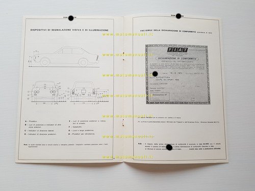 FIAT 124 Coupè Sport 1.6 1973 FACSIMILE scheda omologazione DGM …