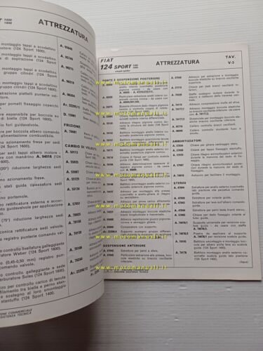 Fiat 124 Sport 1972 manuale officina caratteristiche tecniche dati riparazione