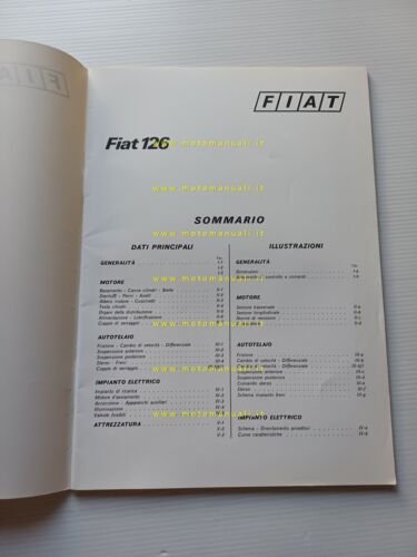 Fiat 126 1972 manuale officina caratteristiche tecniche dati riparazione