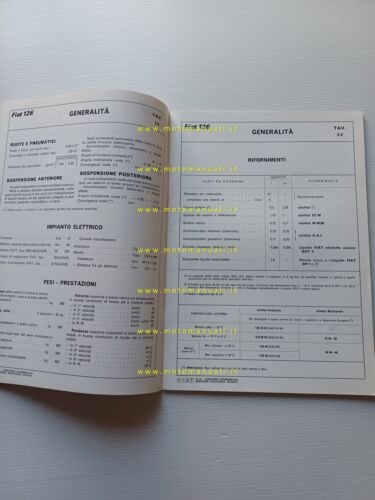 Fiat 126 1972 manuale officina caratteristiche tecniche dati riparazione