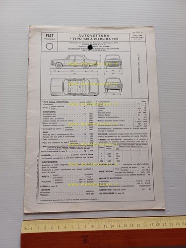 FIAT 130 1969 scheda omologazione DGM Motorizzazione Facsimile originale