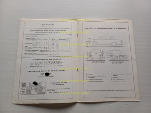 FIAT 130 1969 scheda omologazione DGM Motorizzazione Facsimile originale