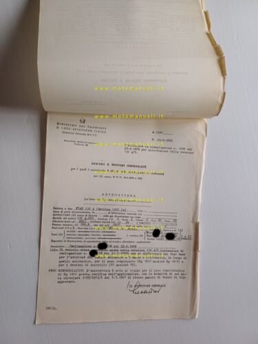 FIAT 130 1969 scheda omologazione DGM Motorizzazione Facsimile originale