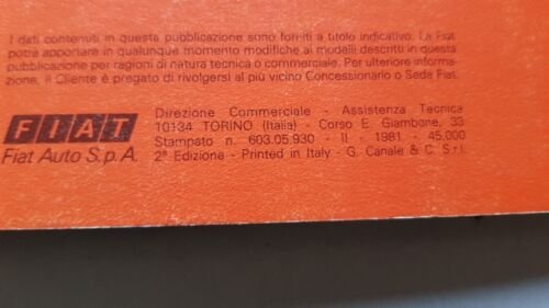 Fiat 131 Modelli 1981 Manuale Uso Manutenzione Libretto Originale