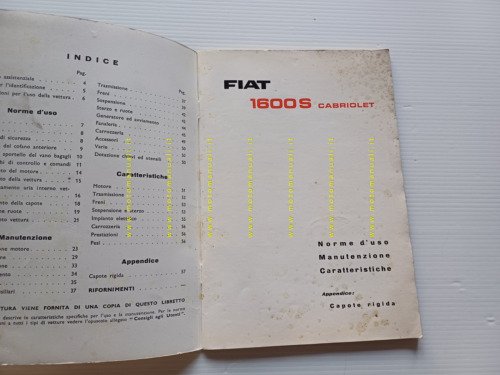 FIAT 1600 S Cabriolet 1962 manuale uso manutenzione libretto originale