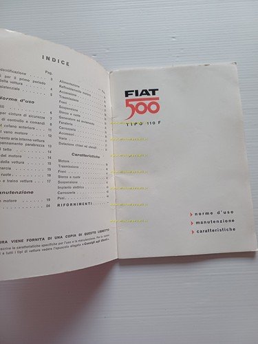 FIAT 500 110F 1965 Manuale Uso Manutenzione Libretto Istruzioni originale