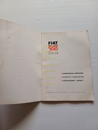 FIAT 500 Berlina Trasformabile Sport 1959 manuale uso libretto originale …