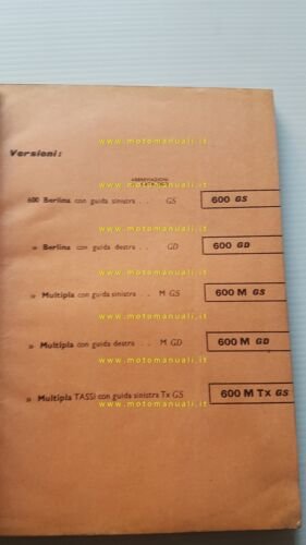 FIAT 600 - Multipla -Taxi 1961 catalogo ricambi MOTORE originale …