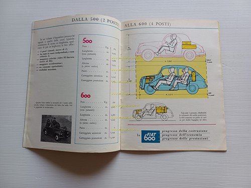 FIAT 600 1a Serie 1955 depliant opuscolo italiano originale