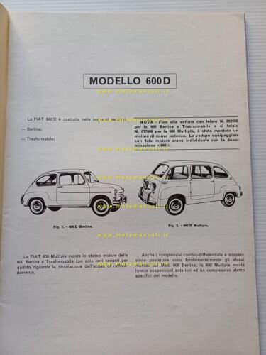Fiat 600 D 1969 manuale officina caratteristiche tecniche dati riparazione