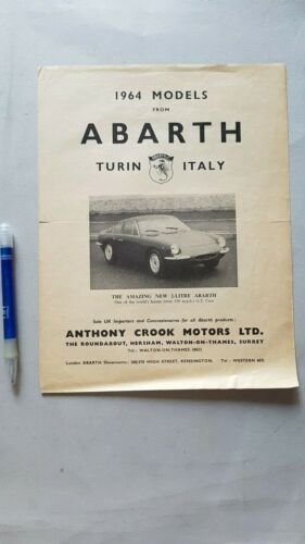 Fiat Abarth Produzione Modelli 1964 depliant originale INGLESE brochure