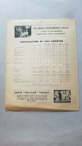 Fiat Abarth Produzione Modelli 1964 depliant originale INGLESE brochure