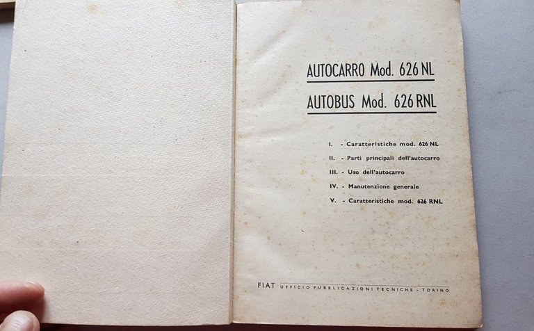 Fiat Autocarri modelli 626 NL/RNL 1947 manuale uso originale manual …