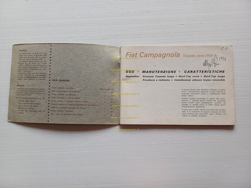 FIAT Campagnola 1107 A 1976 manuale uso manutenzione libretto originale