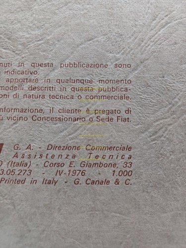 FIAT Campagnola 1107 A 1976 manuale uso manutenzione libretto originale