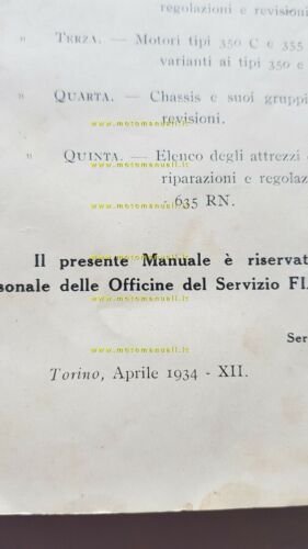 Fiat manuale officina autocarri Diesel 1934 originale owner's manual