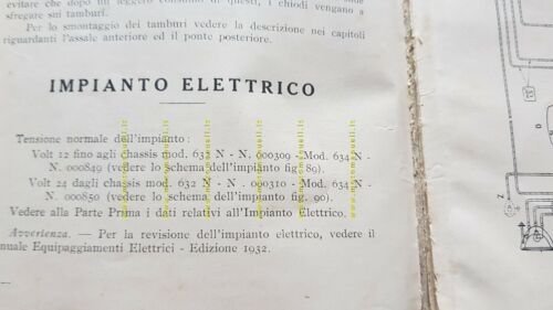 Fiat manuale officina autocarri Diesel 1934 originale owner's manual