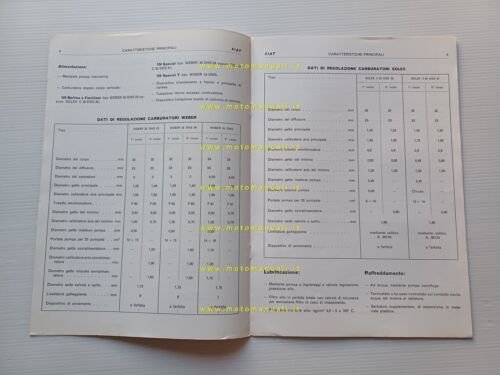 FIAT modelli 124 2a Serie manuale officina caratt. tecniche dati …