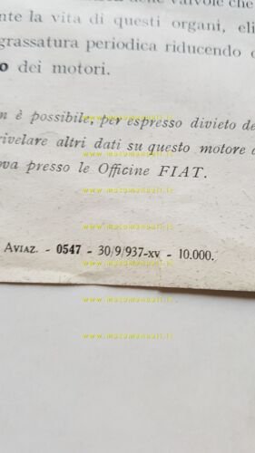 FIAT motori aviazione raffreddati ad aria 1937 depliant originale aereonautica