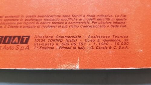 Fiat Ritmo Diesel modelli 1980 Manuale Uso Manutenzione Libretto originale …