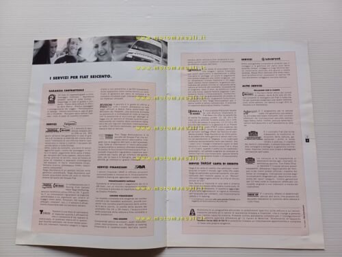 FIAT Seicento modelli 2001-2002 caratteristiche tecniche depliant originale