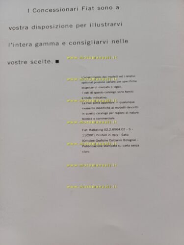 FIAT Seicento modelli 2001-2002 caratteristiche tecniche depliant originale