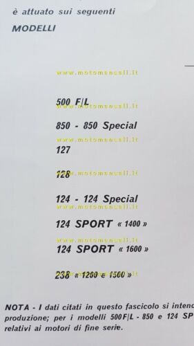 Fiat Servizio Rotazione Motori 1973 manuale officina caratteristiche tecniche