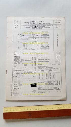 FIAT Spider 124 Sport 1.4 1970 scheda omologazione DGM originale …