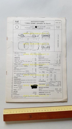 FIAT Spider 124 Sport 1.4 1970 scheda omologazione DGM originale …