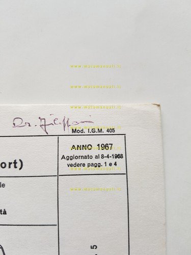 FIAT Spider 124 Sport 1.4 67-68 facsimile scheda omologazione DGM …