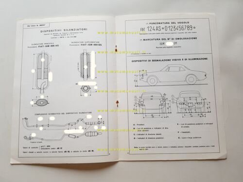 FIAT Spider 124 Sport 1.4 67-68 facsimile scheda omologazione DGM …