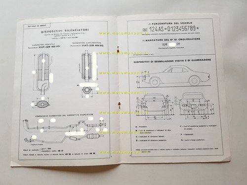 FIAT Spider 124 Sport 1.4 67-68 facsimile scheda omologazione DGM …