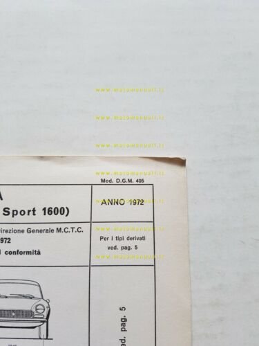 FIAT Spider 124 Sport 1.6 1972 scheda omologazione DGM originale …
