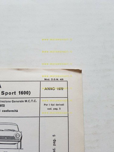 FIAT Spider 124 Sport 1.6 1972 scheda omologazione DGM originale …