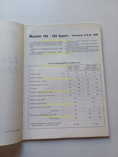 FIAT tutti modelli 124 USA 1970 manuale officina car. tecniche …