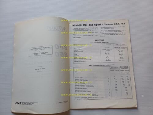 FIAT tutti modelli 850 USA 1970 manuale officina car. tecniche …