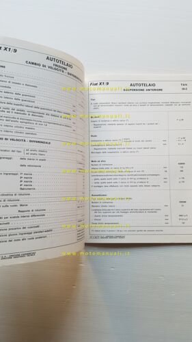 Fiat X1/9 1973 manuale officina dati riparazioni originale