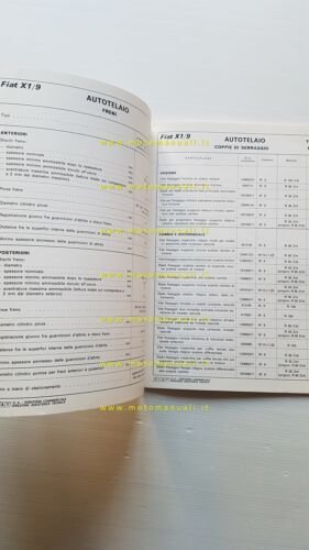 Fiat X1/9 1973 manuale officina dati riparazioni originale