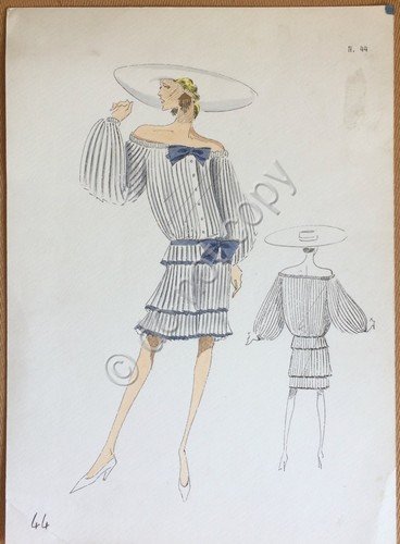 Figurino moda anni '70 - Colorato a mano | Immagine principale